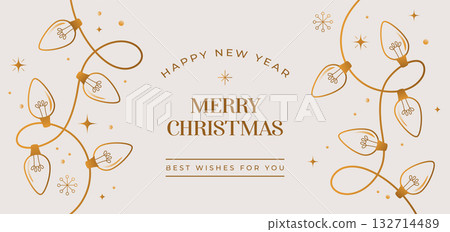 Christmas background with golden Christmas lights. Happy New Year 2026 and Merry Christmas card 132714489