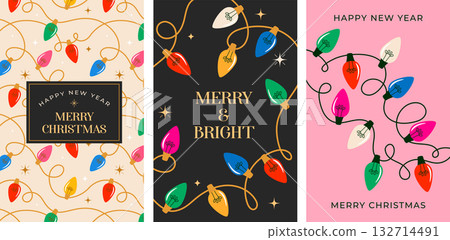 Christmas background with colorful Christmas lights. Vertical Happy New Year and Merry Christmas Christmas background with colorful Christmas lights. Vertical Happy New Year and Merry Christmas 132714491