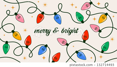 Christmas background with colorful Christmas lights. Happy New Year and Merry Christmas card, banner Christmas background with colorful Christmas lights. Happy New Year and Merry Christmas card, banner 132714493