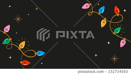 Christmas background with colorful Christmas lights. Happy New Year and Merry Christmas card, banner 132714503