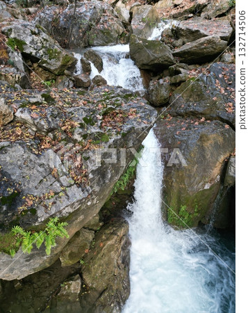 mountain river fast for waterfall rapids stream autumn. High quality photo 132714506