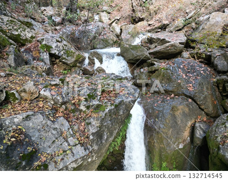 mountain river fast for waterfall rapids stream autumn. High quality photo 132714545