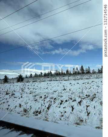 view from the train on a snowy road. High quality photo 132714546