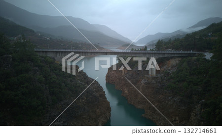Turquoise River Gorge bridge drone view  132714661