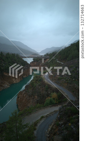 Turquoise River Gorge bridge drone view Turquoise River Gorge bridge drone view 132714663