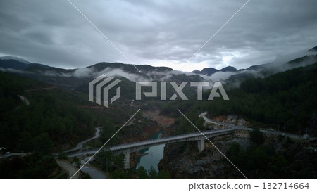 Turquoise River Gorge bridge drone view  132714664