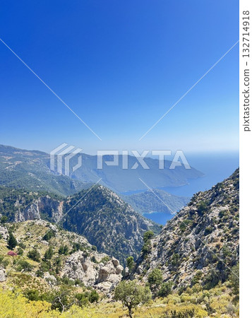 mesmerizing beauty view from the mountains to the sea coast horizon. High quality photo 132714918