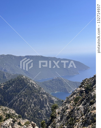 mesmerizing beauty view from the mountains to the sea coast horizon. High quality photo 132714937