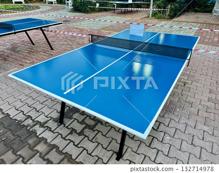 table tennis tables embankment park. High quality photo table tennis tables embankment park. High quality photo 132714978