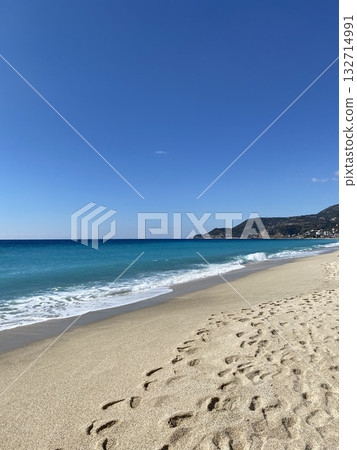 Beach waves footprints. High quality photo Beach waves footprints. High quality photo 132714991