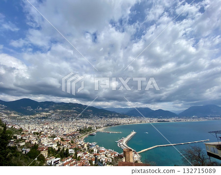 panoramic view from above city seaside resort embankment. High quality photo 132715089