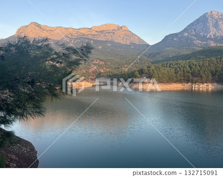 lake in the mountains background nature without people. High quality photo 132715091