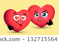 Vector illustration of two red smiling hearts in love. Art design for Valentine's Day greetings and card, web, banner, poster, flyer, brochure, print. 132715564