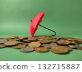 Red umbrella and coin.The image is a conceptual representation of financial security and risk management. 132715887