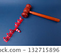 The combination of a gavel and traffic cones can symbolize legal obstacles or the law creating barriers. 132715896