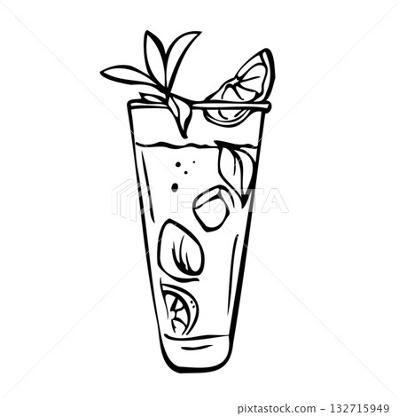 Hand drawn outline sketch with cocktail Hand drawn outline sketch with cocktail 132715949