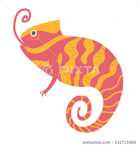Illustration of a pink chameleon. Exotic reptile. 132715989