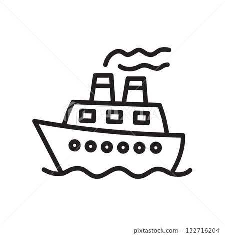 Cruise Ship or Ferry Line Icon. Ocean Travel and Vacation Symbol 132716204