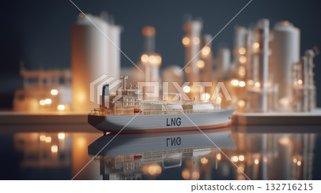 Lng carrier ship moving from industrial port. LNG tanker Lng carrier ship moving from industrial port. LNG tanker 132716215