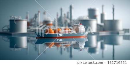 Lng carrier ship moving from industrial port. LNG tanker Lng carrier ship moving from industrial port. LNG tanker 132716221