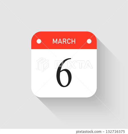 Vector icon page day calendar - 6 March month Vector icon page day calendar - 6 March month 132716375
