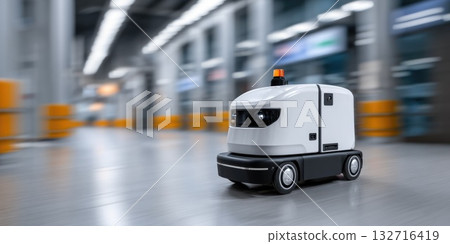 High Speed Autonomous Delivery Robot in Industrial Warehouse Area 132716419