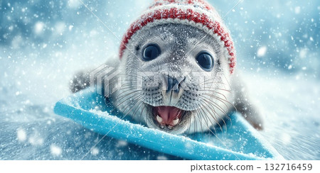 Cute Baby Seal in Winter Snow Cute Baby Seal in Winter Snow 132716459