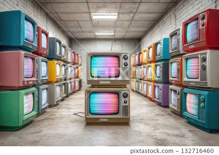 Retro Colorful TVs in Vintage Room Retro Colorful TVs in Vintage Room 132716460