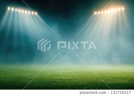 Empty Stadium Field under Dramatic Stadium Lights at Night 132716527