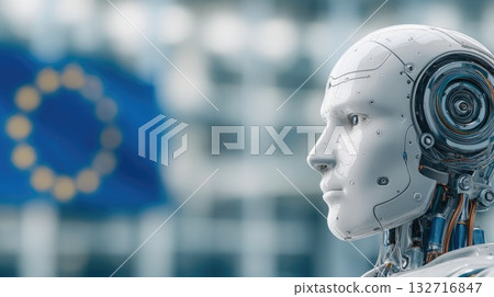 Artificial Intelligence and EU Flag Artificial Intelligence and EU Flag 132716847