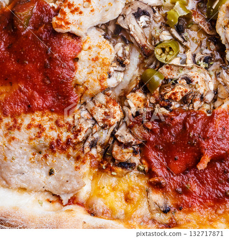 Closeup of hot pizza. 132717871