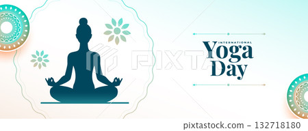 international yoga day white banner woman doing asana 132718180