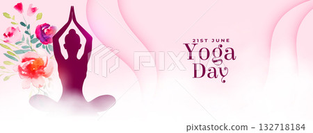 21st june world yoga day pink banner with flower decor 21st june world yoga day pink banner with flower decor 132718184