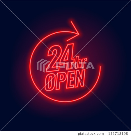 glowing red neon sign of 24 hour of open service background glowing red neon sign of 24 hour of open service background 132718198