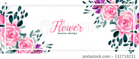 artistic watercolor blossom flower banner for backdrop decor 132718231