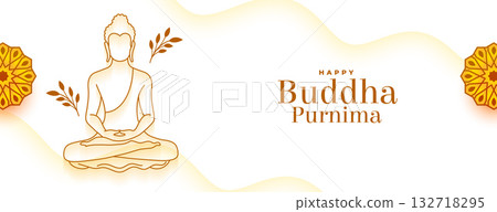 line art gautama buddha purnima religious banner design 132718295