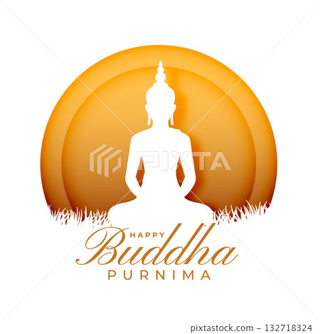 elegant happy buddha purnima religious background in papercut style 132718324