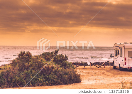 Camper car on beach, camping on nature 132718356