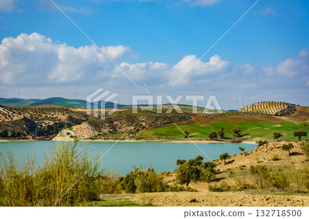 Andalucia hills with wind turbines, Spain 132718500