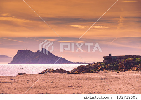 British Gibraltar rock on spanish coast. 132718505