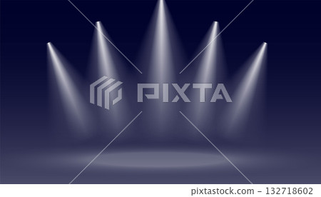 spot lights focusing on a point in dark background 132718602