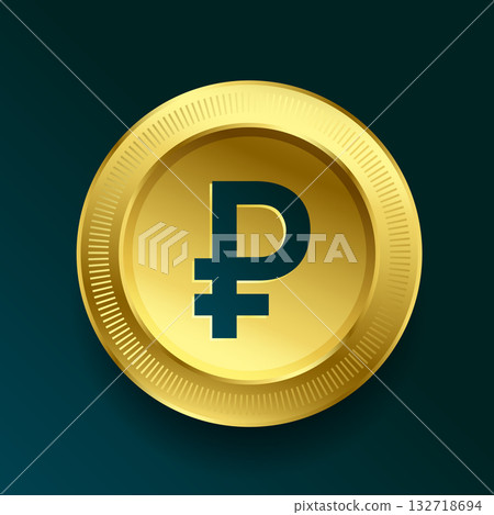 russian money ruble golden coin in 3d style russian money ruble golden coin in 3d style 132718694