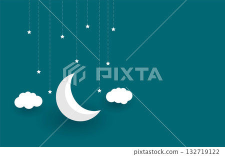 3d style half moon and starry background with cloud design 132719122