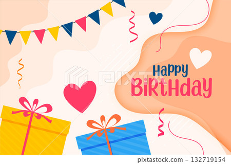 creative happy birthday love heart poster with present design 132719154