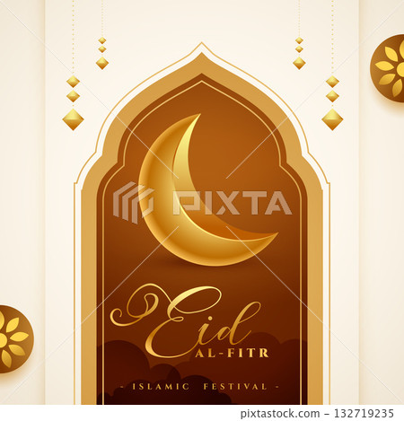eid al fitr festive invitation background with realistic moon design 132719235