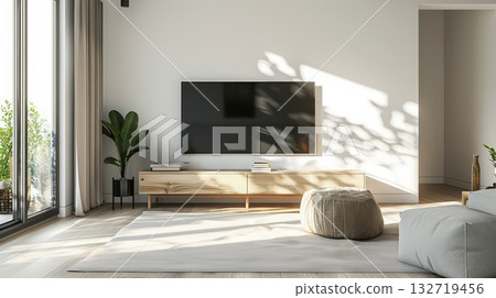 Modern living room with indoor plants and sunlight Modern living room with indoor plants and sunlight 132719456