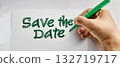 Handwriting save the date with green marker 132719717