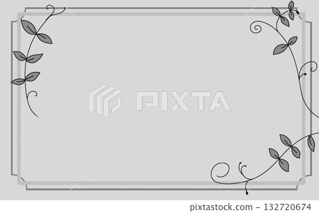 Decorative frame background of leaves and vines. Simple and gentle design for message cards. Gray. 132720674