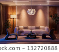 Dramatic Night Interior: High-Contrast Living Room with Warm Light 132720888