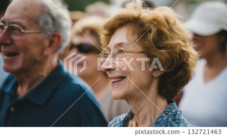 Smiling Elderly Couple Enjoying Outdoor Event. Celebrating Community And Togetherness 132721463